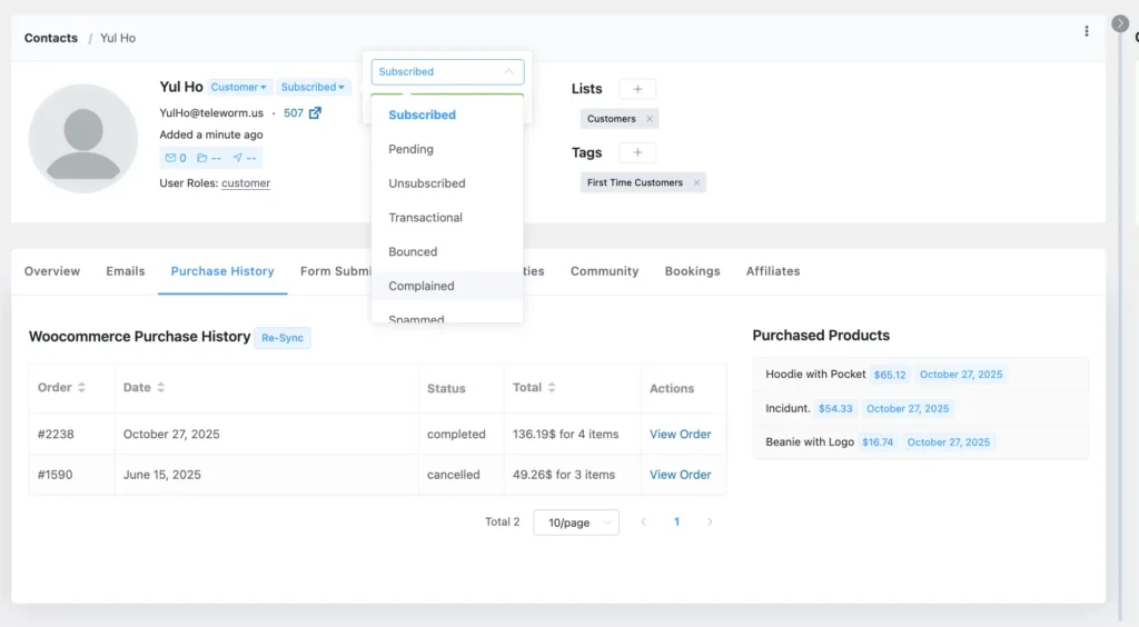 Woo Subscriber ReSync Issue